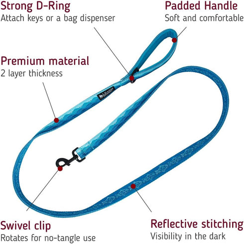 Leashboss 6ft Dog Leash - Ultra Comfort Double-Thick Soft Padded Handle, Reflective for Large Medium Dogs, Heavy Duty