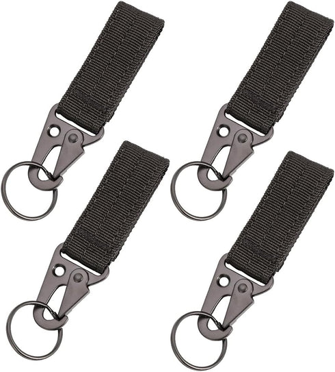 IronSeals 4 Pack Nylon Webbing Keychain, Tactical Molle Gear Key Ring with Metal Hook and Backpack Clasp