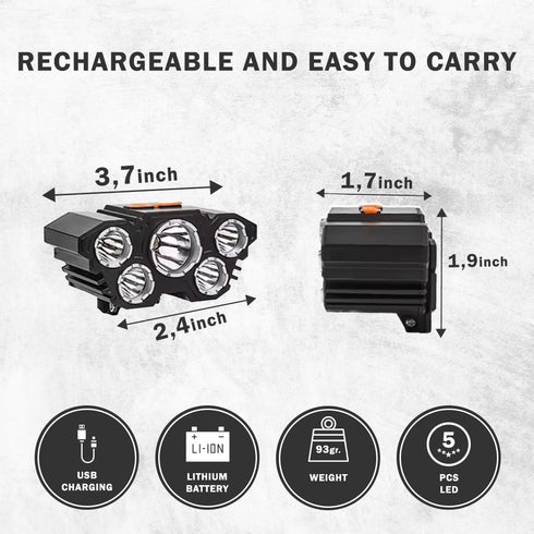 LED Headlamp, 5 Lights String Lighting, Rechargeable with USB, Adjustable 180 Degrees, 4 Modes, Waterproof for Camping