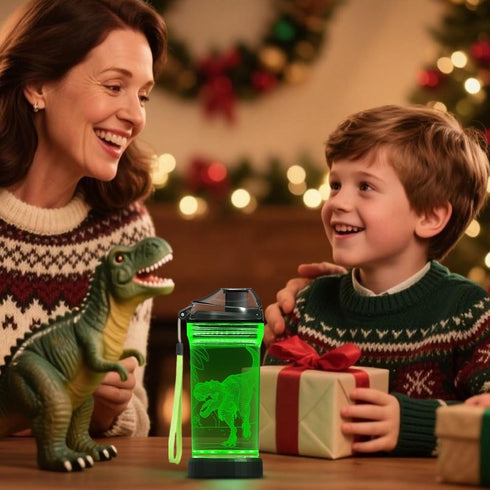 5-7 8-12 3D 14 OZ Lightzz Dinosaur Water Bottle, Dinosaur Toys for Boys with Glowing Light, Christmas Gifts White