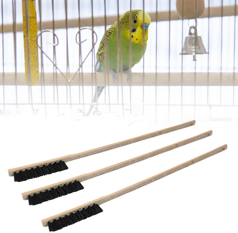 Zerodis 3PCS Wooden Bird Cage Brushes, Portable Long Handle Cleaning Accessory for Pet Birds