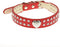 Cute 2 Rows Rhinestone Bling Heart Studded Leather Dog Collar for Small or Medium Dogs, Red, Small