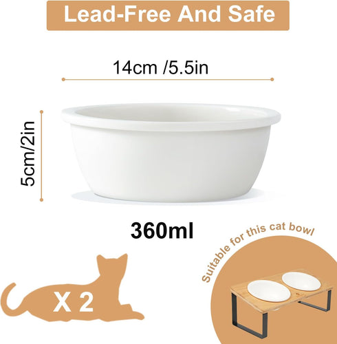 Sunhoo Replacement Ceramic Cat Pet Bowls Microwave and Dishwasher Safe(2 PCS,14cm/5.5in)