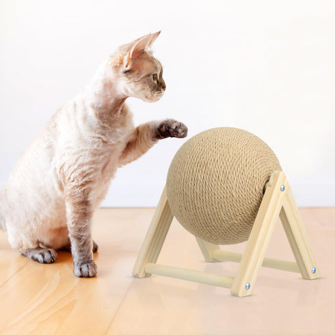 STOBOK Cat Scratcher with Wood Scratching Ball - Cats and Kittens Indoor Toy for Claw Care and Exercise - Round