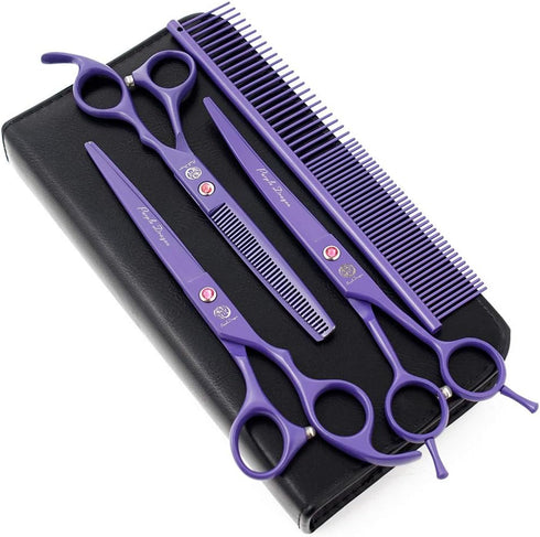 Purple Dragon 7.0 inch Rhinestone Decoration Pet Grooming Scissors - 3PCS Dog Hair Cutting & Thinning Shears Set