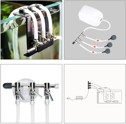 Aquarium Air Pump Splitter 10 in 1 Set, 3-Way Air Flow Control Valve & Suction Cups for Fish Tank