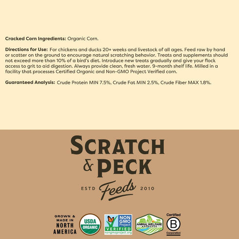8 lbs 7.5% Scratch and Peck Cracked Corn Chicken, Duck and Livestock Supplemental Grain - Bag - Protein, Certified