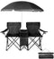 UDeuxff Folding Double Camping Chair w/Umbrella Beverage Holder Carrying Bag Cooler Fold Up