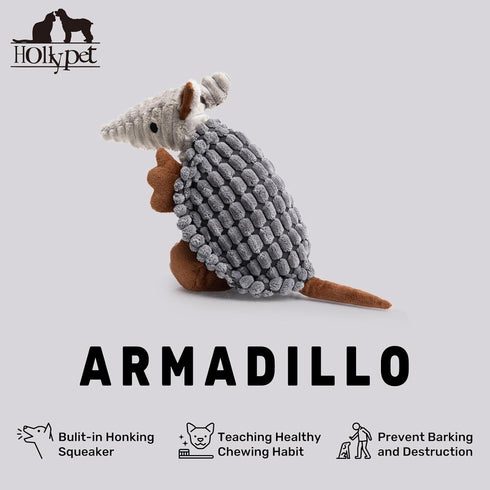 Hollypet Plush Squeaky Dog Toys, Big Armadillo Chew Toy for Small Medium Large Dogs, Dark Gray, Clean Teeth