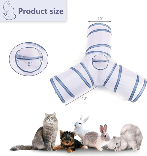 Cat Tunnel Collapsible Tube with 1 Play Ball Toys - 3 Ways Tunnels for Indoor Cats, Puppy, Rabbit (White and Gray)