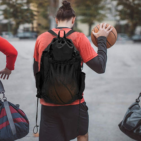 STAY GENT Drawstring Basketball Backpack for Boys - Foldable Soccer Gym Bag with Detachable Ball Mesh Bag