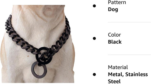 Durable Walking Dog Training Collar, Strong Stainless Steel Chain for Small Medium Dogs, Black Color (15mm, 18")