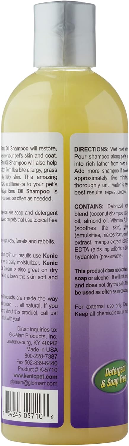 Kalaya Ultra Moisturizing & Restorative Emu Oil Pet Shampoo - Soap & Paraben Free for Dogs and Cats