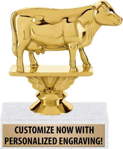 Dairy Cow Trophies, 4.25" Gold Dairy Cow Trophy Award, Personalized with Your