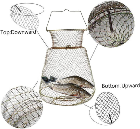 Nuiorfty 38cm Wire Fish Crab Basket Portable Foldable Round Metal Fishing Lobster Cage with Handle