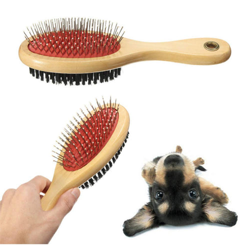 Combo Pin & Bristle Grooming Brush for Dogs & Pets with Durable Handle