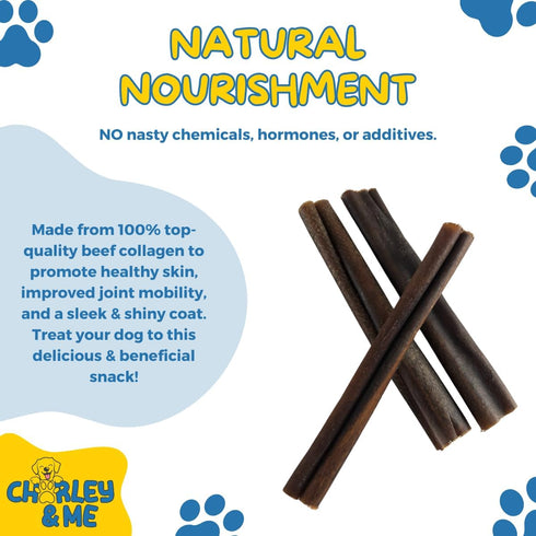 CHARLEY & ME Premium Collagen Sticks for Dogs - 100% Natural Beef, Long Lasting Chew Sticks, Hip & Joint Support, 6