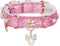 PetsHome Adjustable Cat Dog Collar, Bling Rhinestones PU Leather with Luxury Pendant for Extra Small Dog and Cat, Pink