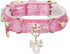 PetsHome Adjustable Cat Dog Collar, Bling Rhinestones PU Leather with Luxury Pendant for Extra Small Dog and Cat, Pink