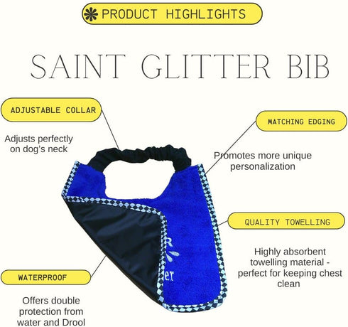 Adjustable Waterproof Drool Bib for Large Dogs - Glitter Embroidered