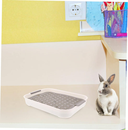 10.62X7.40X1.57 Inch Rabbit Litter Box Rectangular Small Pet Toilet with Raised Fence Non-Slip Bottom for Bunny