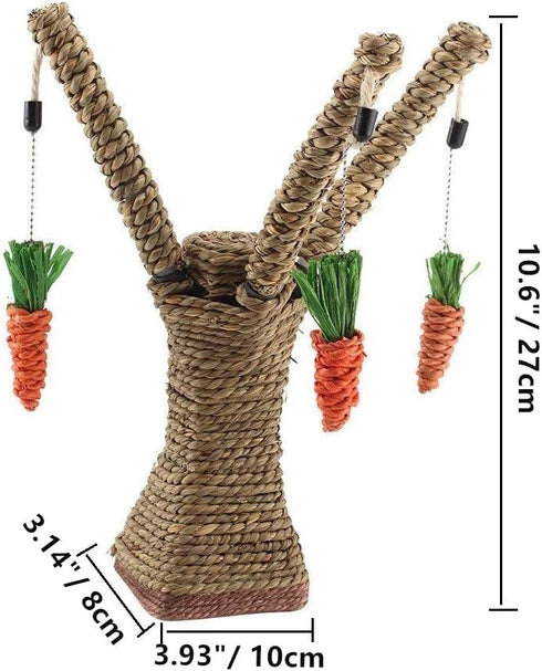 Pet Climbing Tree Toy Rattan Grass Scratcher Bunny Toy Climbing Frame Activity Center with Carrot for Cat Rabbit Hamster Small Animal Toy