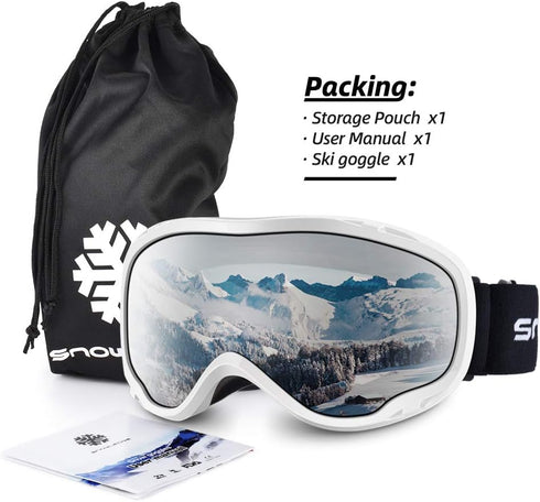 Ski Goggles Over Glasses - Snowboard Snowmobile Goggles for Men Women Adult, Anti Fog 100% UV Protection