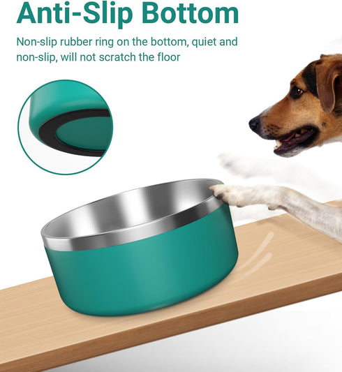 Stainless Steel Dog Bowls for Large Dogs - 64 Ounces/8 Cup Double Wall Weighted Dish with Non-Slip Base
