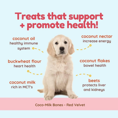 CocoTherapy Red Velvet Coco-Milk Bones - 3 Pack, 6 Ounces Each, USDA Organic