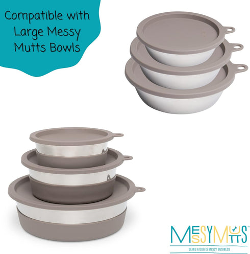 Messy Mutts Silicone Airtight Dog Bowl Lid - Spill-Resistant Seal for Dog Bowls, Large (7”)