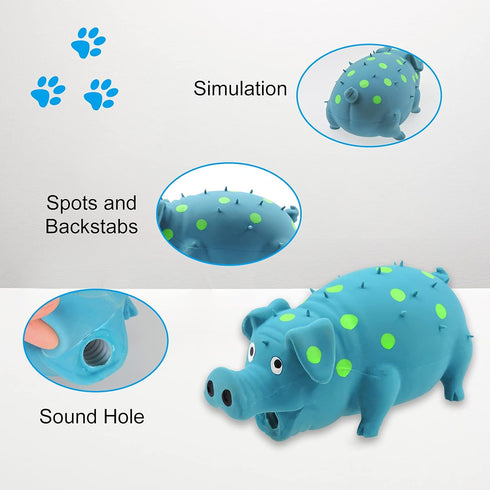 Andiker 8" Blue Dog Squeaky Toy, Durable Latex Chew Toy with Oinks Sound Squeaker for Dental Biting and Chasing
