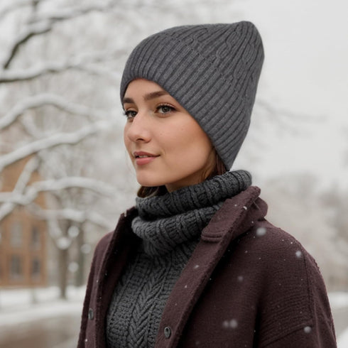 Thick Lined Cuff Beanie, Men & Women Winter Knit Skullcap, Roll-up Edge Thermal Cap