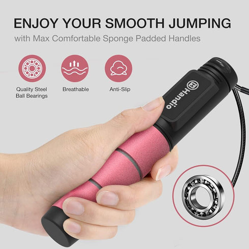 Jump Rope, H Handio Jump Rope with Counter, Workout Jumping Rope with Steel Ball Bearings, Adjustable Length Speed Skipping Rope for Men Women Kids Home Gym, Crossfit, Fitness Exercise by H HANDIO
