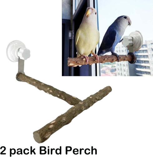 Natural Bird Perch Stand with Suction Cup, Wood Training Perch for Small Medium Large Parrots, T Shape