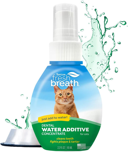 TropiClean Fresh Breath Drops for Cats, Travel Size Cat Mouthwash, 2.2 oz Water Additive