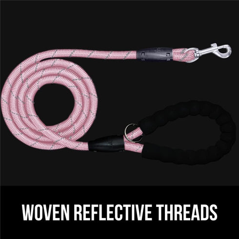 Gorilla Grip Heavy Duty Dog Leash - Soft Handle, Strong Reflective Rope for Night Walking, Pink