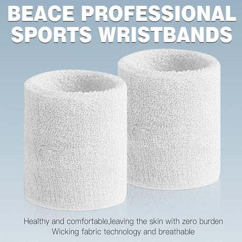 BEACE Sweatbands Sports Wristband for Men & Women - Moisture Wicking Athletic Cotton Terry Cloth Sweatband for Tennis