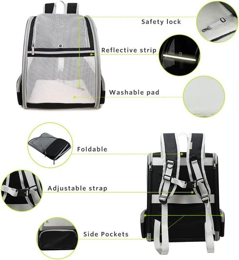 Backpack Texsens Innovative Traveler Bubble Pet Carriers for Cats and Dogs (Black)