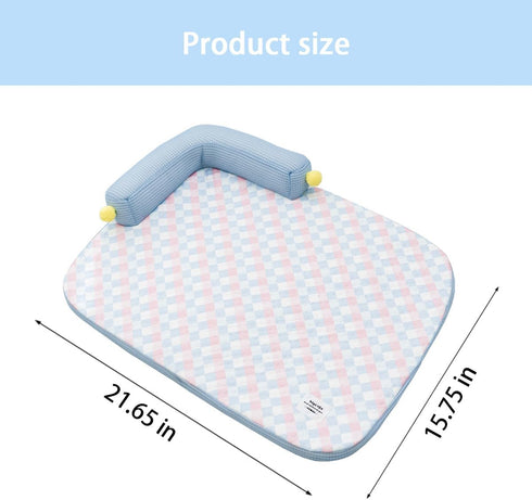Lunale 21"x15"x4") All-Season Ice Fabric Cat Bed with Cushioned Pillow/Play Ball/Washable Mat for Cats, Kittens & Small