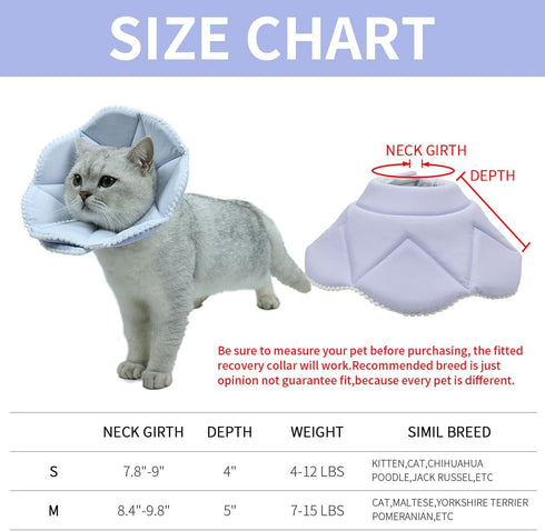 Soft Cat Recovery Collar - Adjustable Dog Cat Cone for Surgery, Protective Collar for Kitten and Puppy, Small, Blue