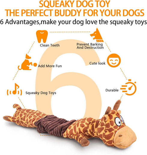 Squeaky Dog Toys for Boredom, No Stuffing Tug-of-War Toy with Crinkle Paper, Interactive Elastic Puppy Toys for All