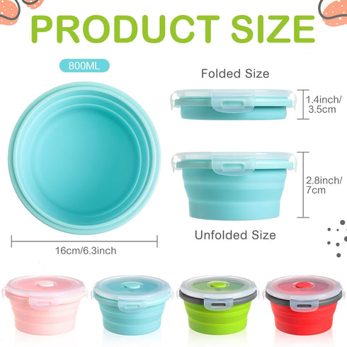 Suclain 4 Pcs Camping Bowl with Lid Collapsible Silicone Bowl Lunch Box Salad Bowl Expandable Food Storage Container Set Folding Travel Bowl for Hiking Heat (Red, Pink, Blue, Green,27 oz) by Suclain