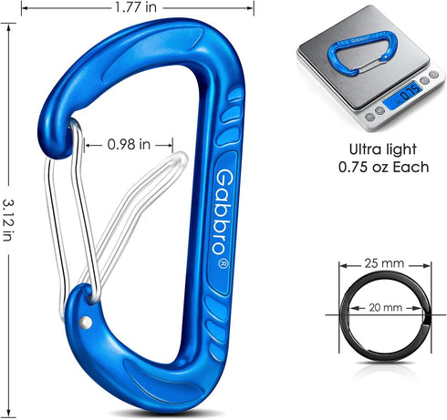 Heavy Duty Carabiner Clip - 4 PCS 3" Large Lightweight Aluminum Caribeaners with Keychain Hook Ring