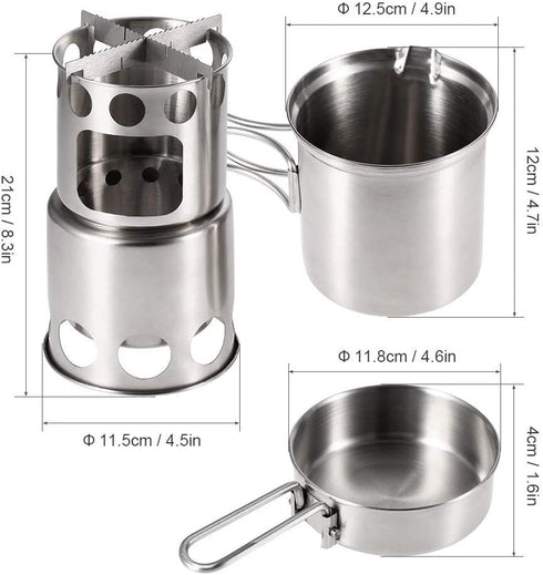 Lixada 2PCS Portable Outdoor Cooking Pots and Pans Set, Stainless Steel Camping Cookware with Mesh Pouch