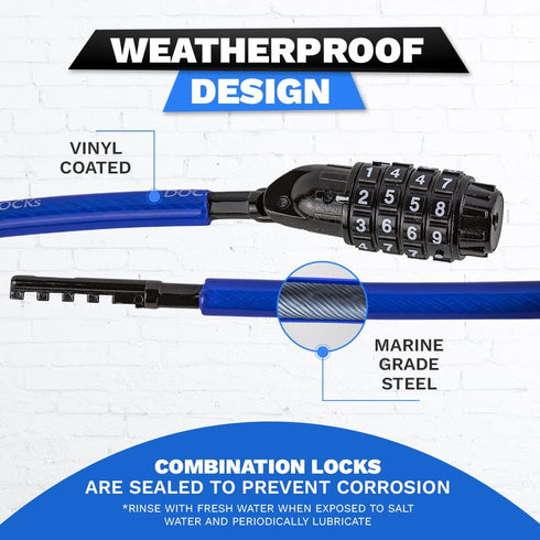 Weatherproof Straight Security Cable Lock (20ft) with Resettable Combination for Kayak, Bike, Equipment