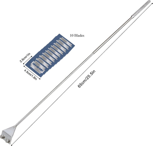 HOTOOLME 25.6" Stainless Steel Aquarium Scraper with 10 Blades for Glass Fish Tank Cleaning Razor