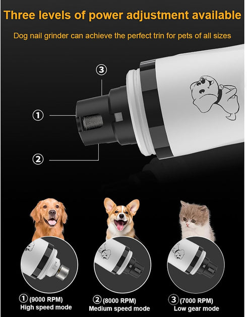 Settings, 2000mAh Upgraded Slient Dog Nail Grinder, Professional Pet Nail Grinder, Triple Speed Battery, Ultra Quiet
