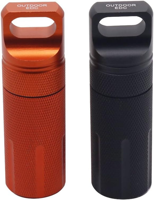 HRX Package Outdoor Waterproof EDC Survival Container Capsule, Airtight Aluminum Pill Bottle (2PCS)