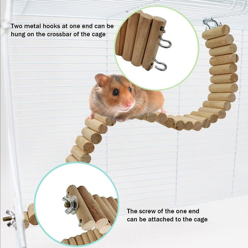 Hamiledyi Wooden Bridge for Hamster, Bendy Climbing Ladder, Long Suspension Bridge, Chew Toys for Small Pets
