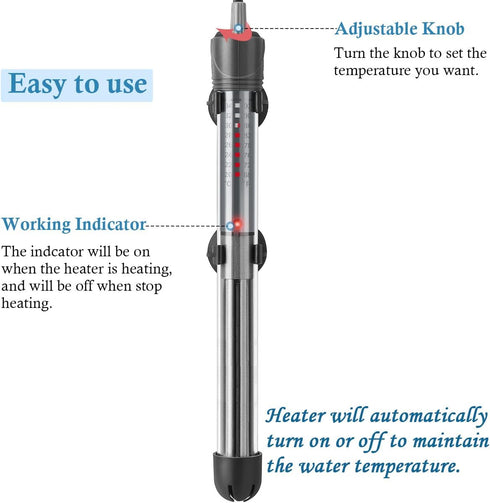 HITOP 50W 100W 300W Adjustable Aquarium Heater, Submersible Fish Tank Thermostat with Suction Cup
